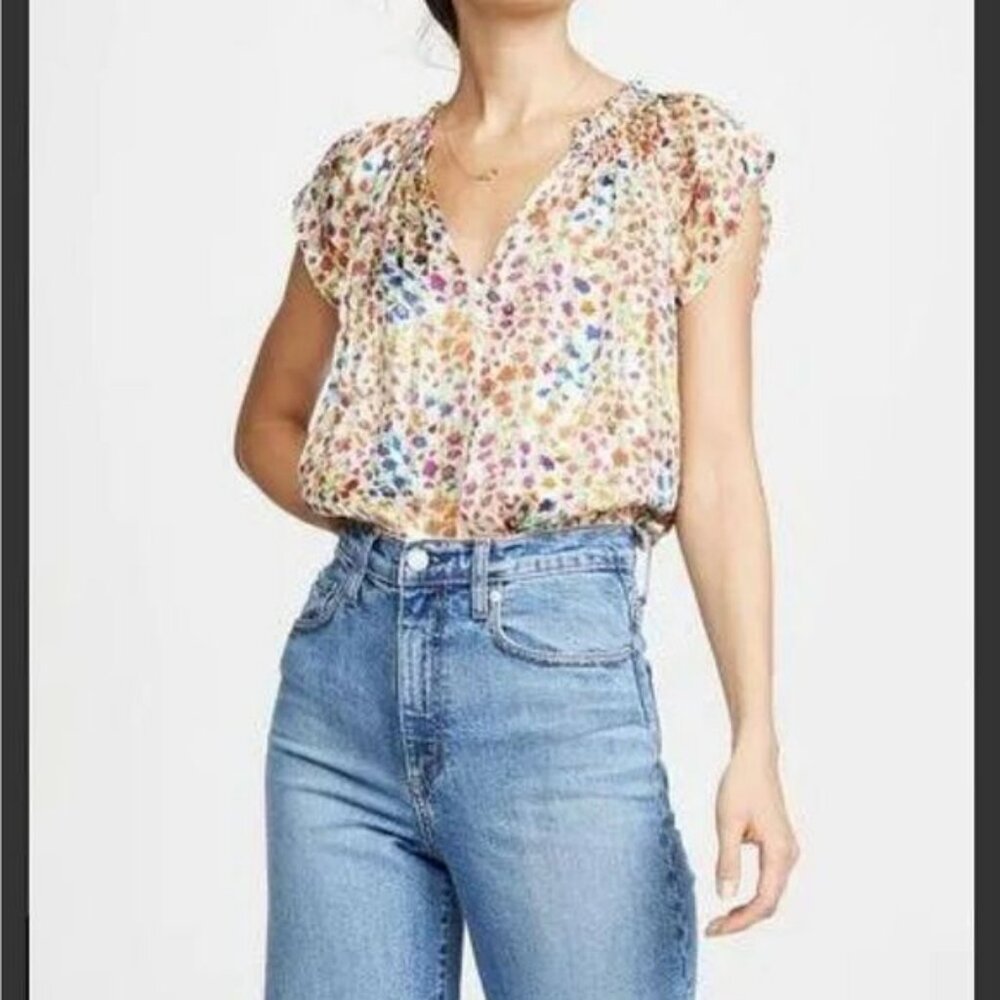 ba&sh floral Ruby Sheer flutter sleeve top size 2 (US 8) BIN E